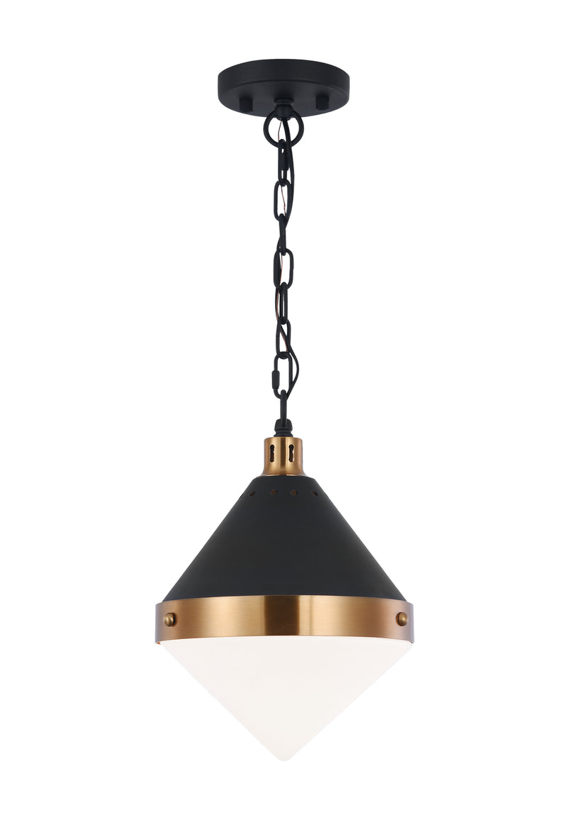 Matteo Lighting C72201AGOP One Light Pendant, Matte Black & Aged Gold Brass Finish - LightingWellCo