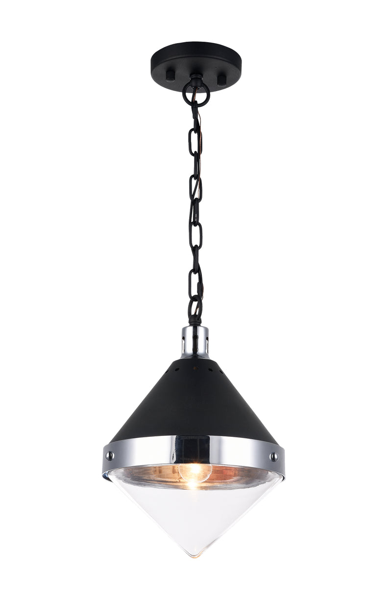 Matteo Lighting C72201CHCL One Light Pendant, Matte Black & Chrome Finish - LightingWellCo