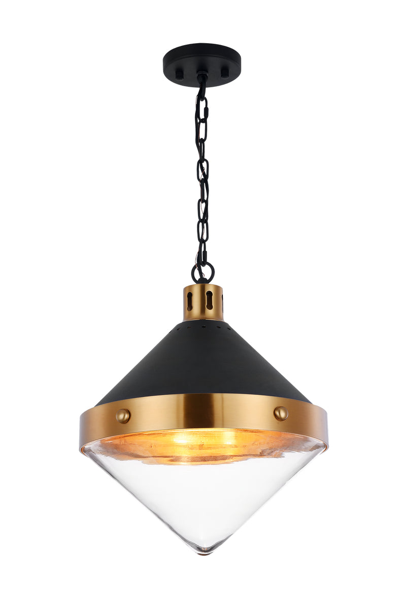 Matteo Lighting C72203AGCL Three Light Pendant, Matte Black & Aged Gold Brass Finish - LightingWellCo