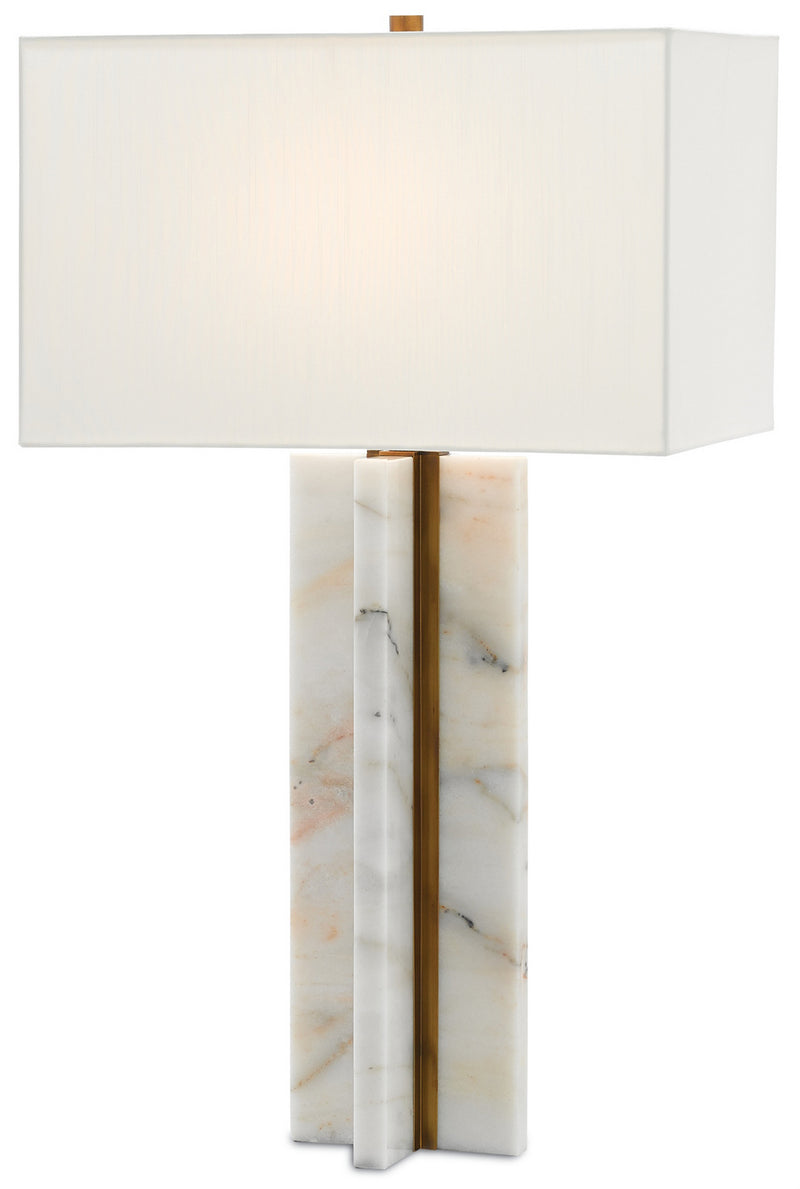 Currey and Company 6000-0250 One Light Table Lamp, Marble/Antique Brass Finish - LightingWellCo