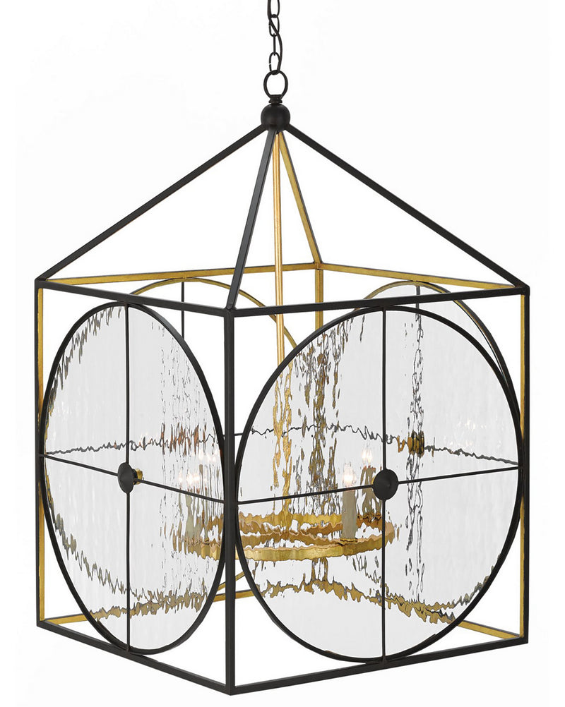 Currey and Company 9000-0205 Four Light Lantern, Satin Black/Contemporary Gold Finish - LightingWellCo