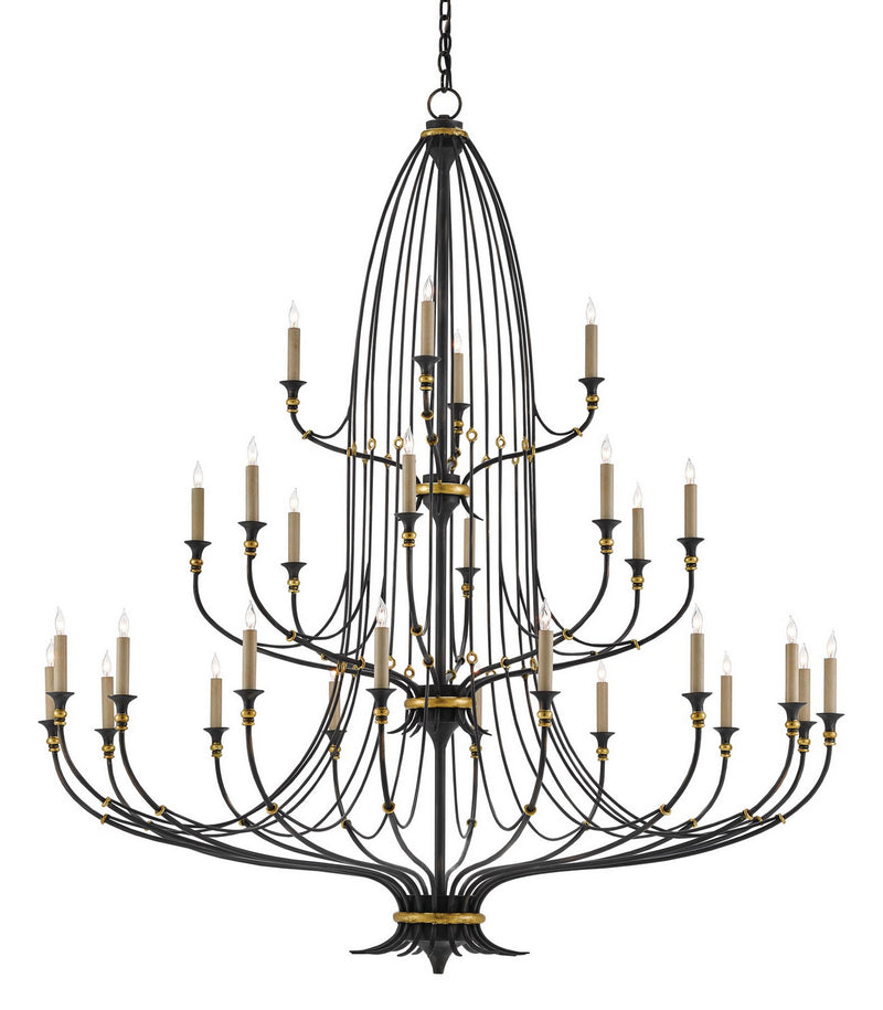 Currey and Company 9000-0213 28 Light Chandelier, French Black/Gold Leaf Finish - LightingWellCo