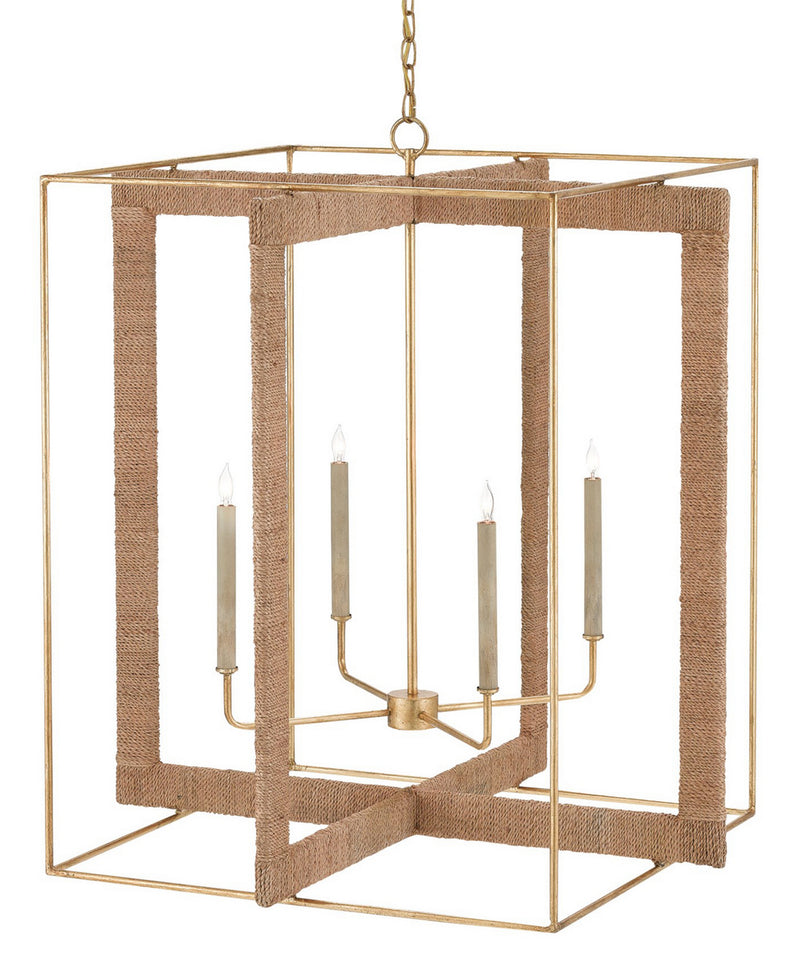 Currey and Company 9000-0217 Four Light Lantern, Contemporary Gold Leaf/Natural Finish - LightingWellCo