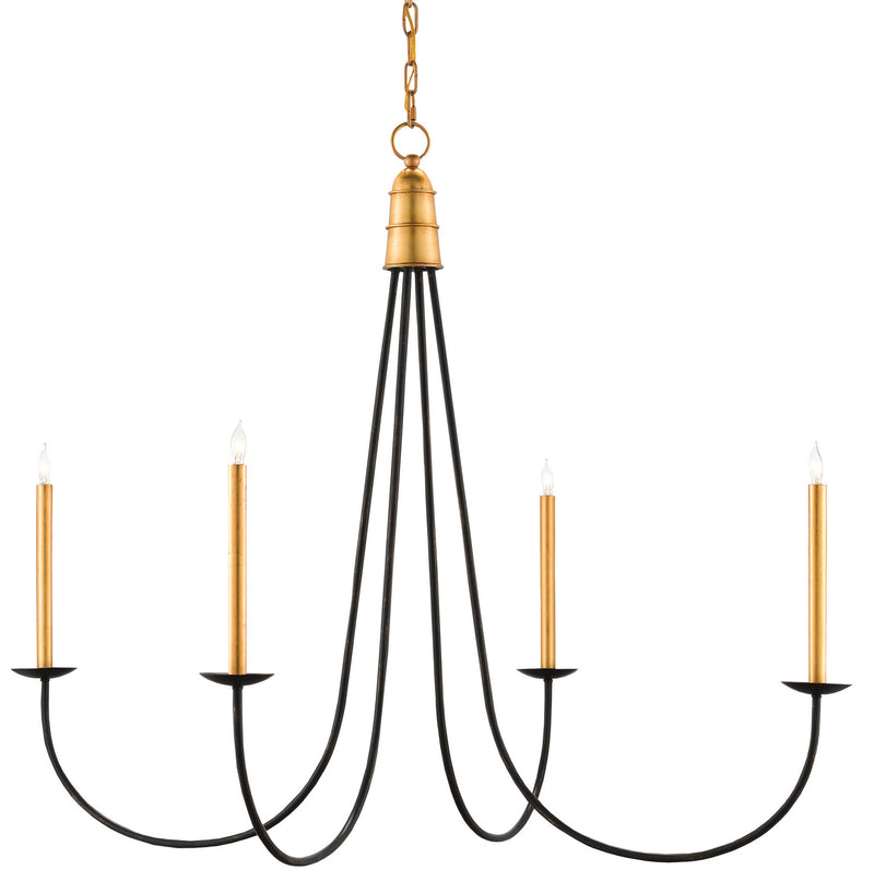 Currey and Company 9000-0233 Four Light Chandelier, Chinois Antique Gold Leaf/Black Finish - LightingWellCo