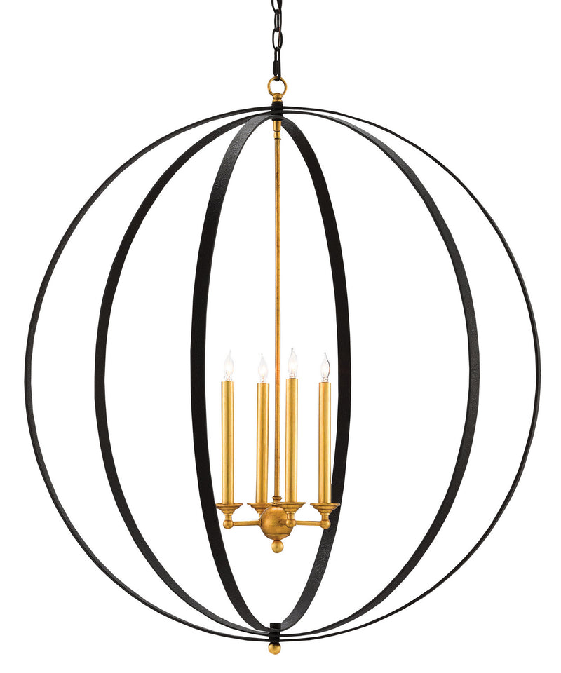 Currey and Company 9000-0238 Four Light Chandelier, Chinois Antique Gold Leaf/Black Finish - LightingWellCo