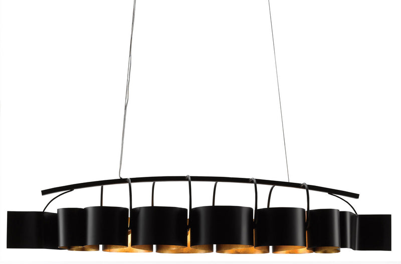 Currey and Company 9000-0262 Eight Light Chandelier, Satin Black/Contemporary Gold Leaf Finish - LightingWellCo