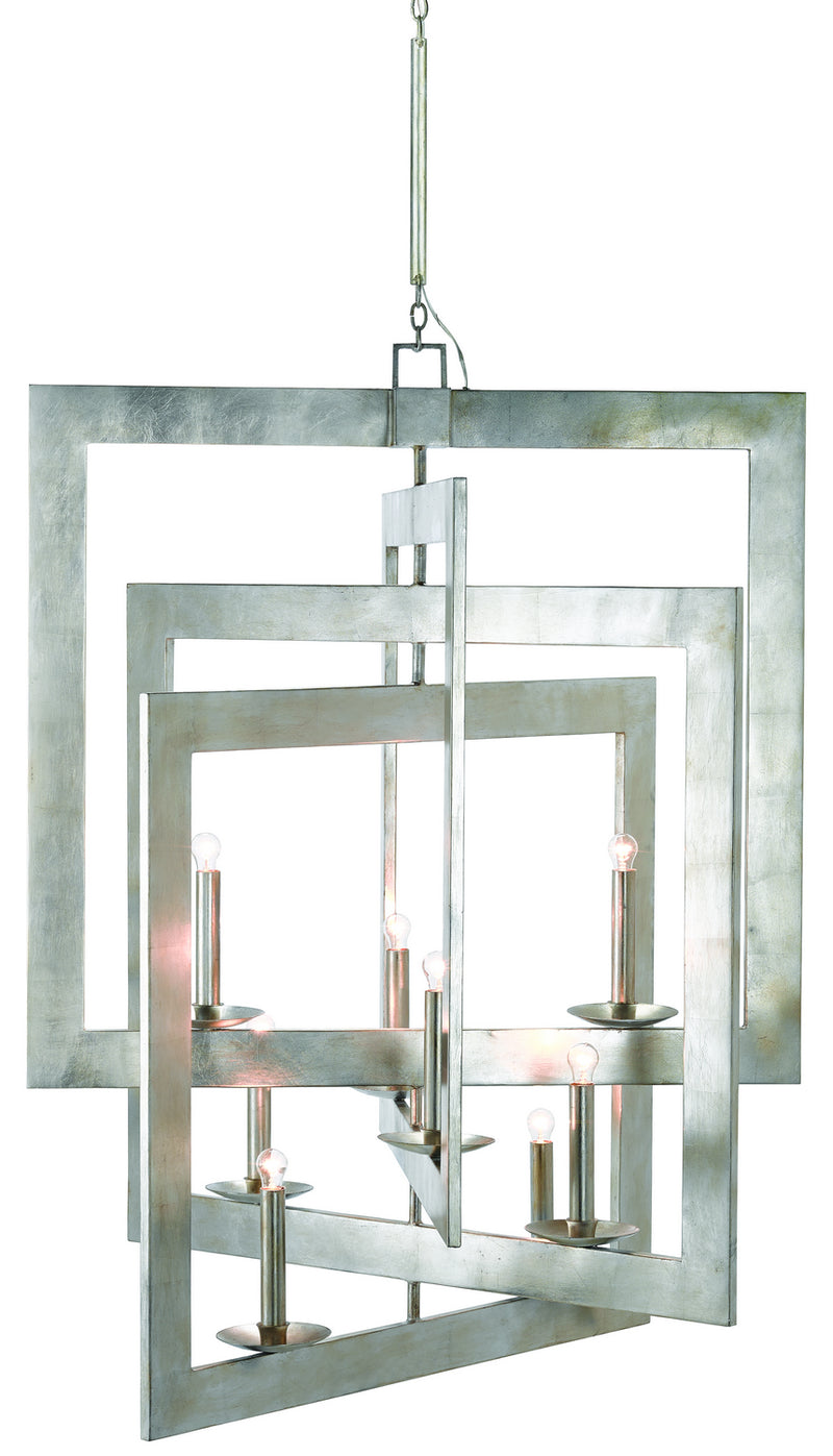 Currey and Company 9000-0352 Eight Light Chandelier, Contemporary Silver Leaf Finish - LightingWellCo