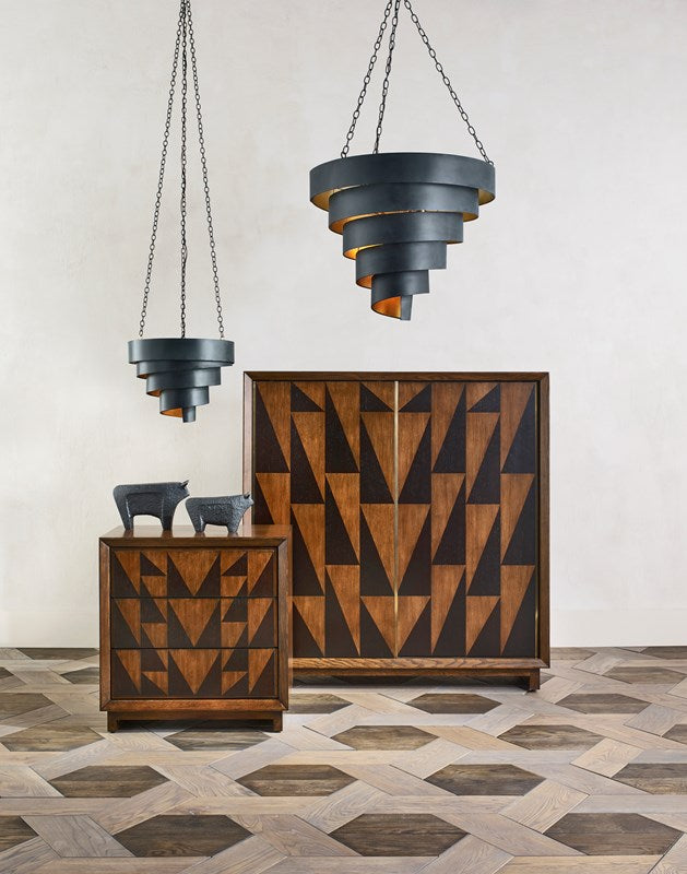 Currey and Company 9000-0497 Seven Light Pendant, Antique Black/Contemporary Gold Leaf Finish - LightingWellCo