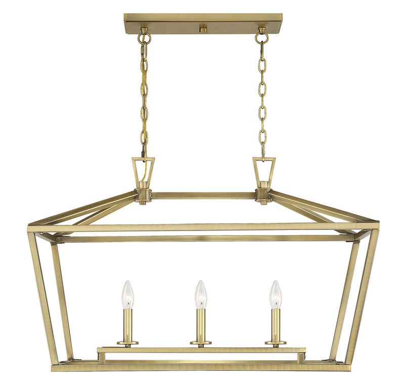 Savoy House 1-323-3-322 Three Light Linear Chandelier, Warm Brass Finish LightingWellCo