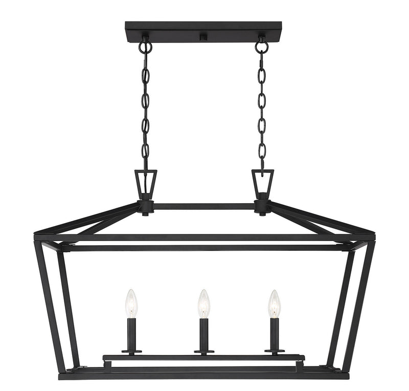 Savoy House 1-323-3-89 Three Light Linear Chandelier, Matte Black Finish LightingWellCo