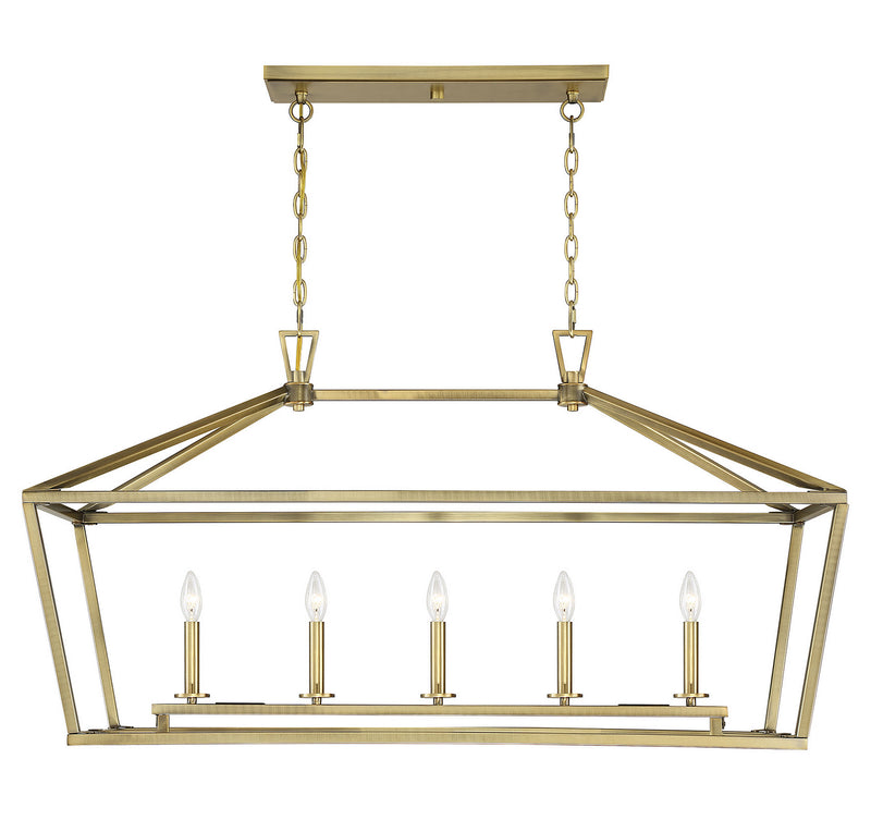 Savoy House 1-324-5-322 Five Light Linear Chandelier, Warm Brass Finish LightingWellCo