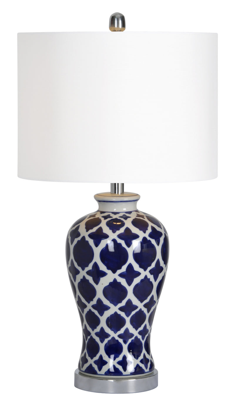 Renwil Indigo LPT592 One Light Table Lamp, Blue / White Moroccan Pattern / Chrome Finish - LightingWellCo