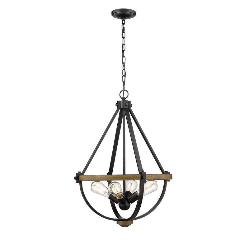 Millennium 2394-MB/WT Four Light Pendant, Matte Black/Wood Tone Finish - LightingWellCo