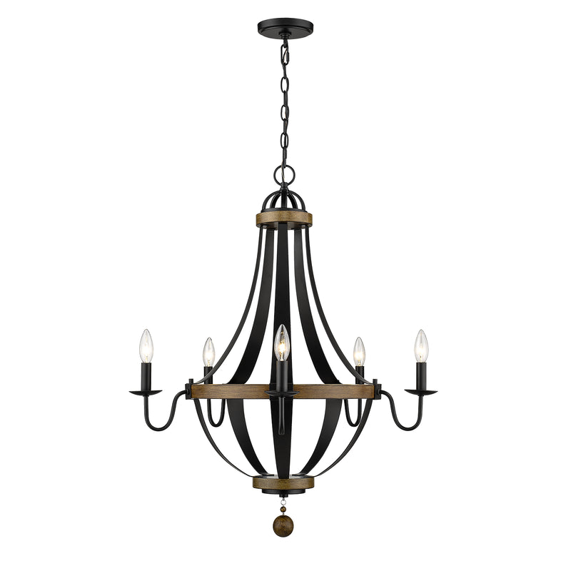 Millennium 2395-MB/WT Five Light Chandelier, Matte Black/Wood Tone Finish - LightingWellCo