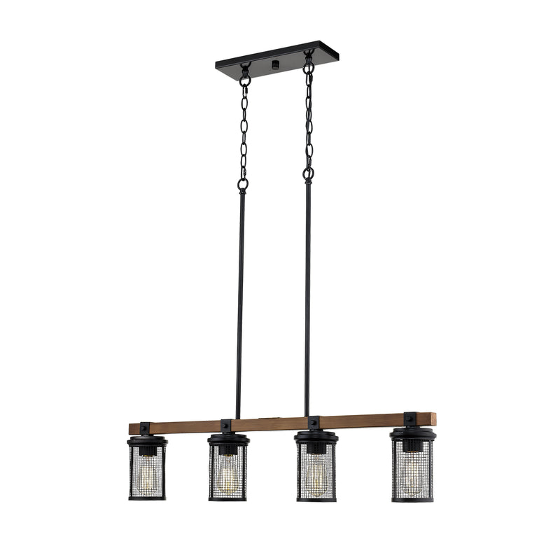 Millennium 3524-MB/WG Four Light Island Pendant, Matte Black/Wood Grain Finish - LightingWellCo