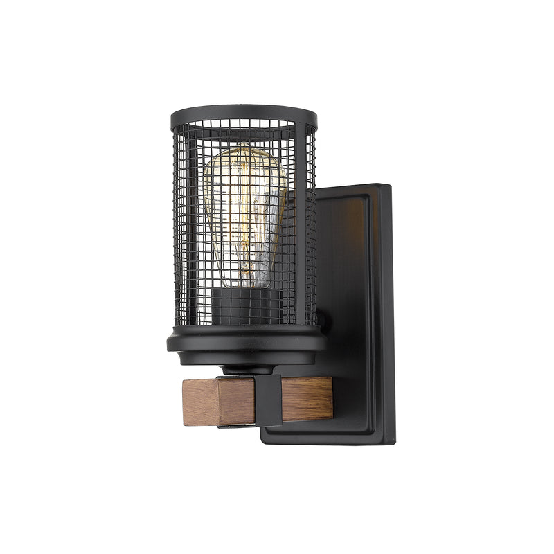Millennium 3531-MB/WG One Light Wall Sconce, Matte Black/Wood Grain Finish - LightingWellCo