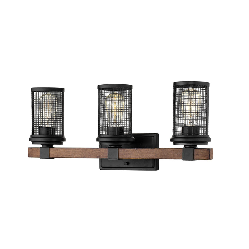 Millennium 3533-MB/WG Three Light Vanity, Matte Black/Wood Grain Finish - LightingWellCo