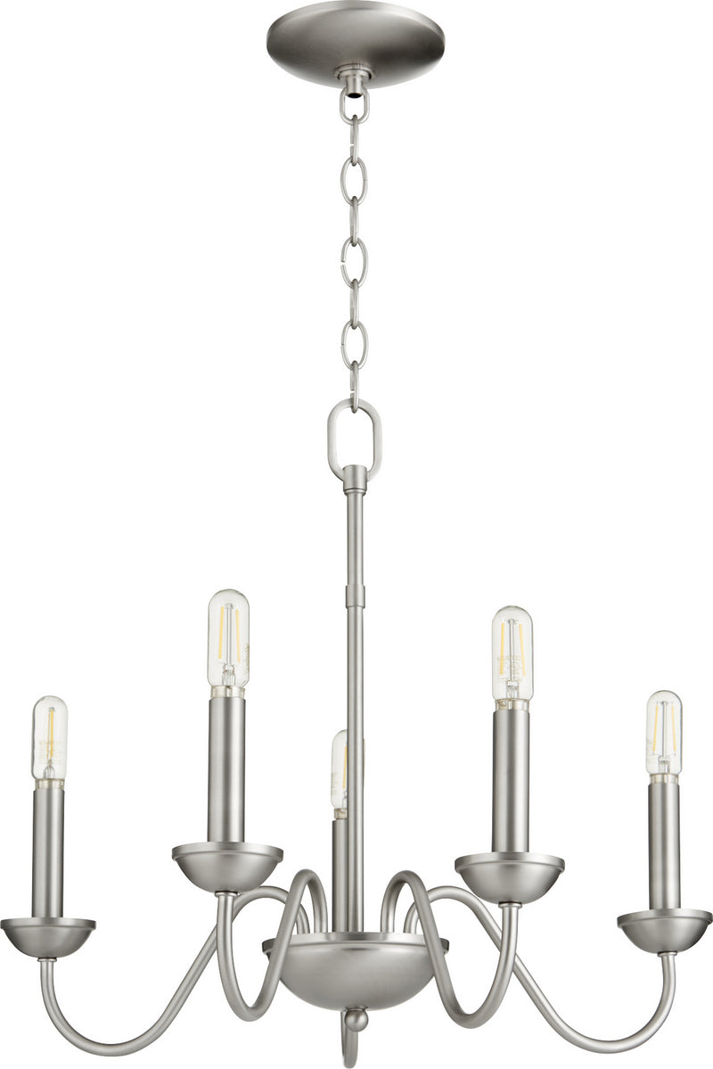 Quorum 6040-5-65 Five Light Chandelier, Satin Nickel Finish - LightingWellCo