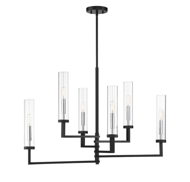 Savoy House 1-2136-6-67 Six Light Linear Chandelier, Matte Black with Polished Chrome Accents Finish LightingWellCo