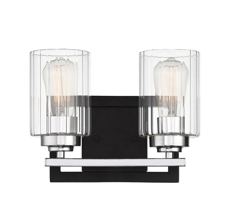 Savoy House Redmond 8-2154-2-67 Two Light Bath Bar, Matte Black with Polished Chrome Finish - LightingWellCo