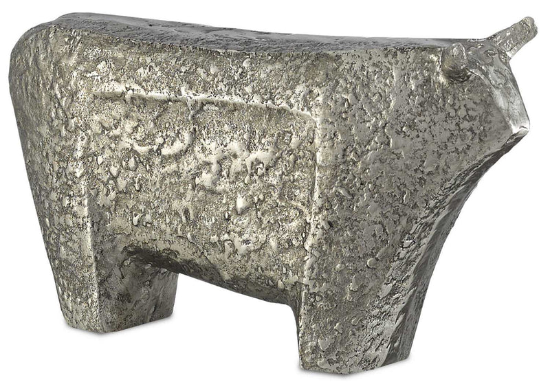 Currey and Company 1200-0080 Bull, Textured Silver Finish - LightingWellCo