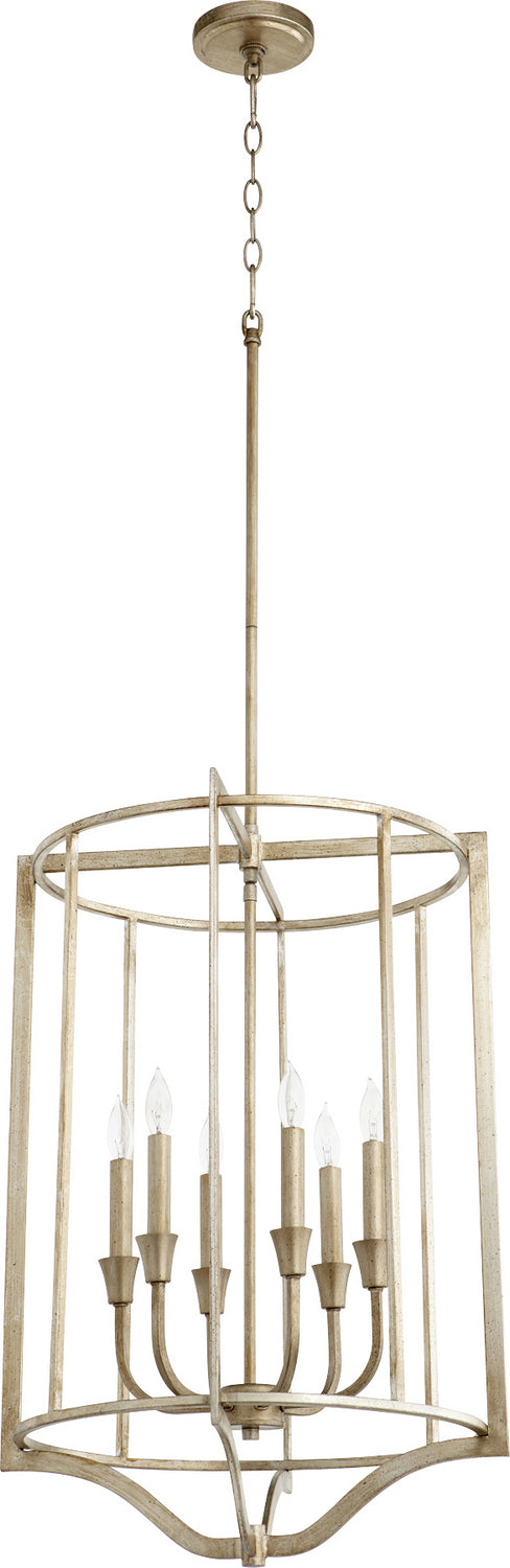 Quorum 6814-6-60 Six Light Pendant, Aged Silver Leaf Finish - LightingWellCo