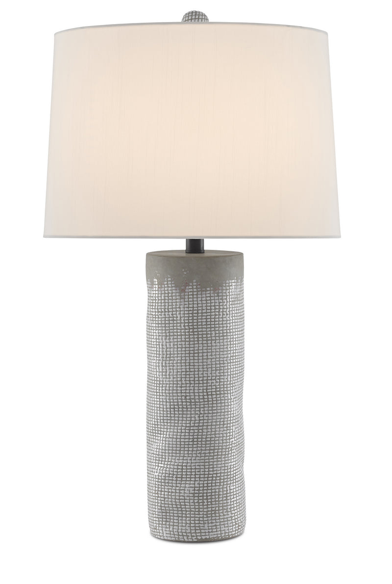 Currey and Company 6000-0487 One Light Table Lamp, Concrete/White/Satin Black Finish - LightingWellCo