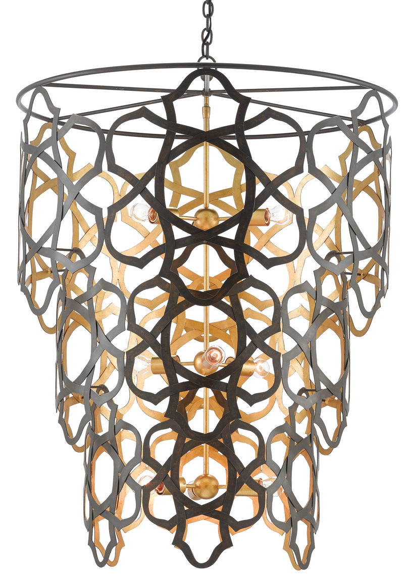 Currey and Company 9000-0381 Nine Light Chandelier, Bronze Gold/Contemporary Gold Leaf Finish - LightingWellCo