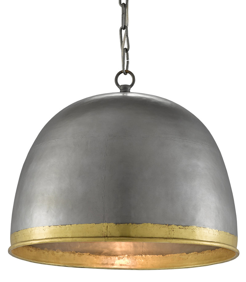 Currey and Company 9000-0477 One Light Pendant, Pewter/Polished Brass Finish - LightingWellCo
