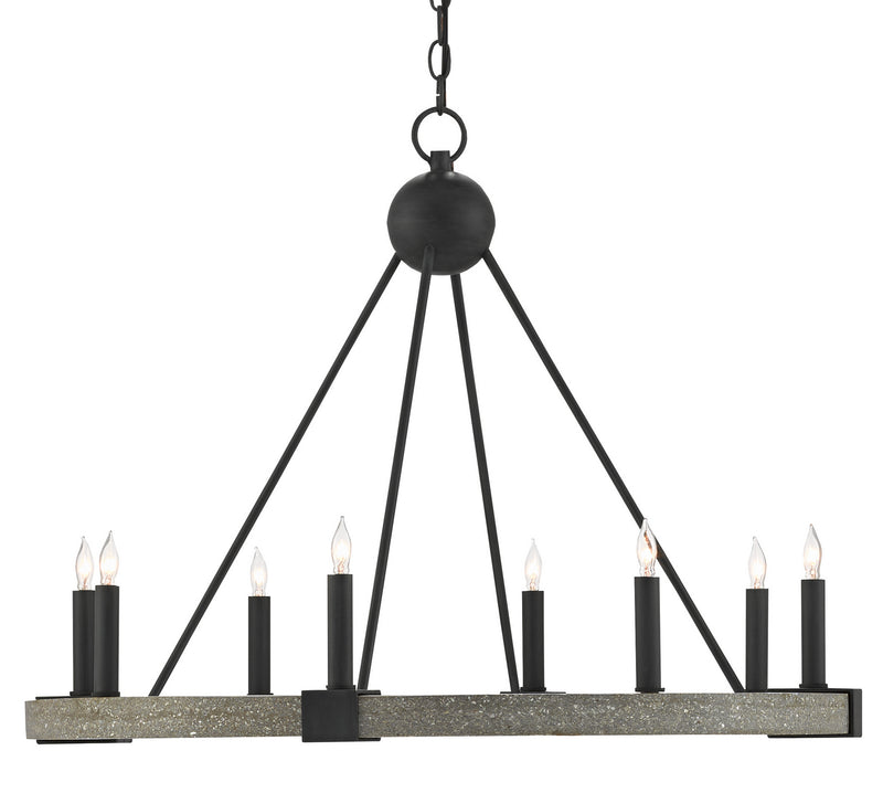 Currey and Company 9000-0480 Eight Light Chandelier, Antique Black/Polished Concrete Finish - LightingWellCo