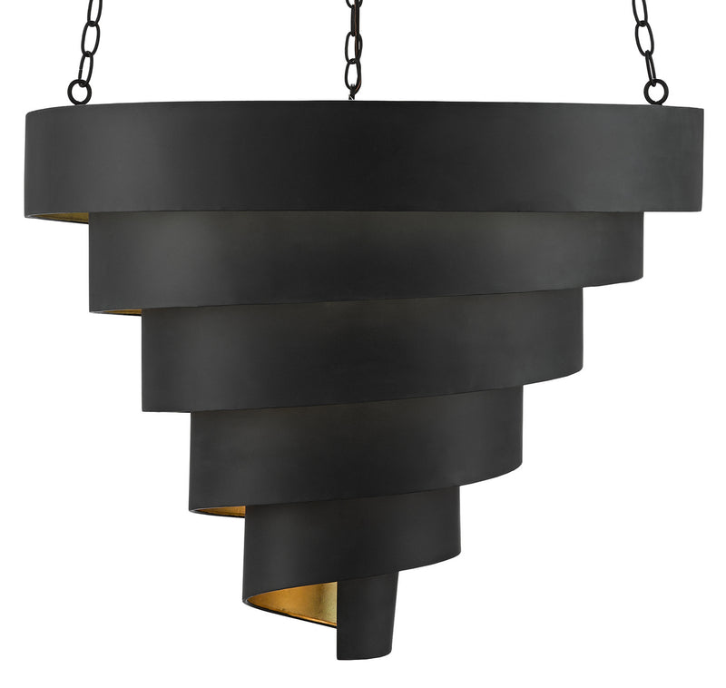 Currey and Company 9000-0497 Seven Light Pendant, Antique Black/Contemporary Gold Leaf Finish - LightingWellCo