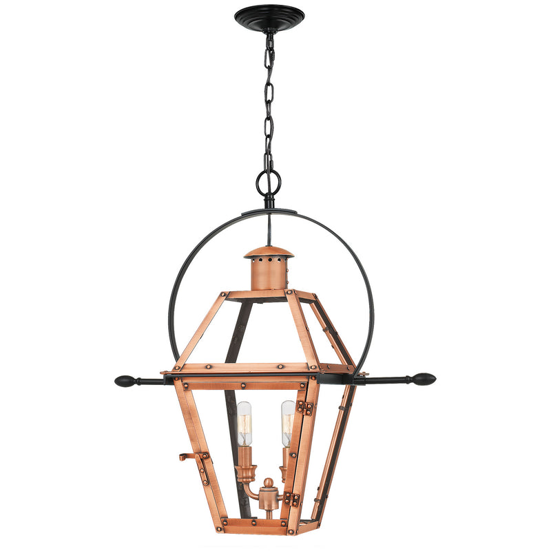 Quoizel RO1911AC Two Light Outdoor Hanging Lantern, Aged Copper Finish - LightingWellCo