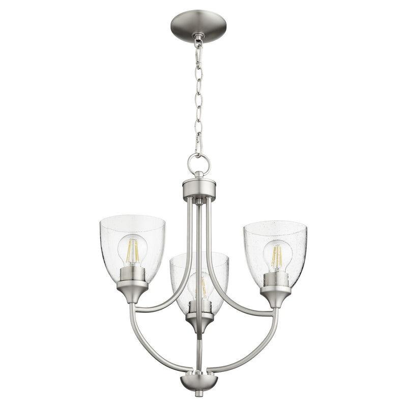 Quorum 6059-3-265 Three Light Chandelier, Satin Nickel w/ Clear/Seeded Finish - LightingWellCo