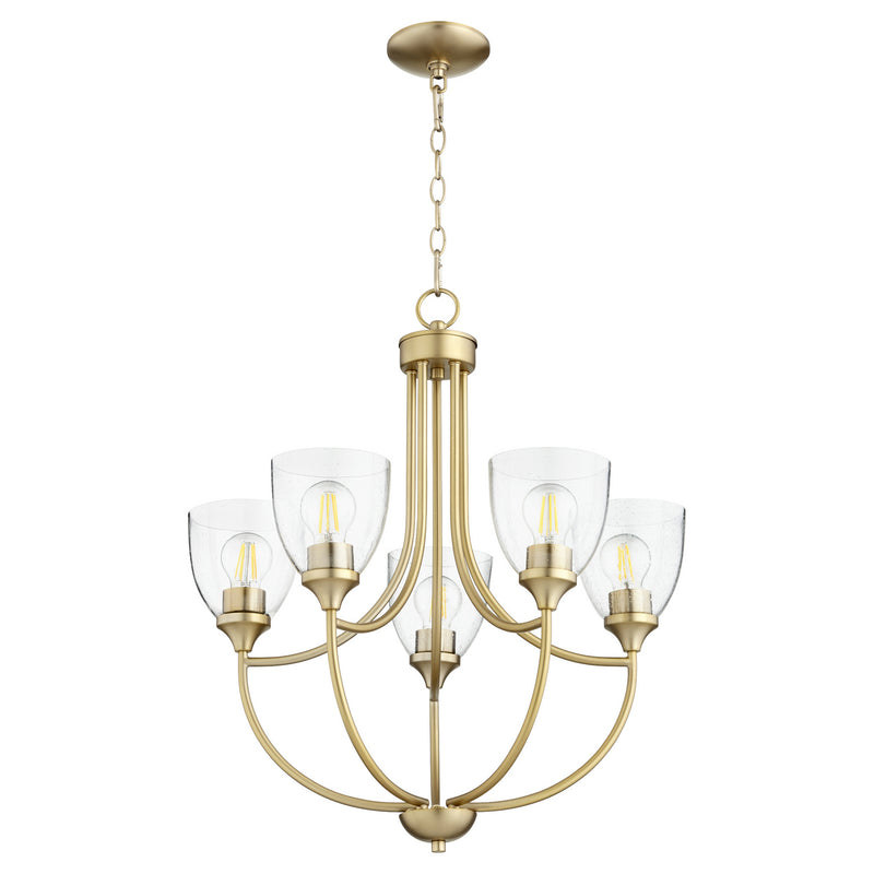 Quorum 6059-5-280 Five Light Chandelier, Aged Brass w/ Clear/Seeded Finish - LightingWellCo