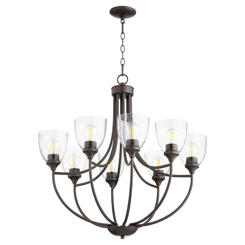 Quorum 6059-8-286 Eight Light Chandelier, Oiled Bronze w/ Clear/Seeded Finish - LightingWellCo