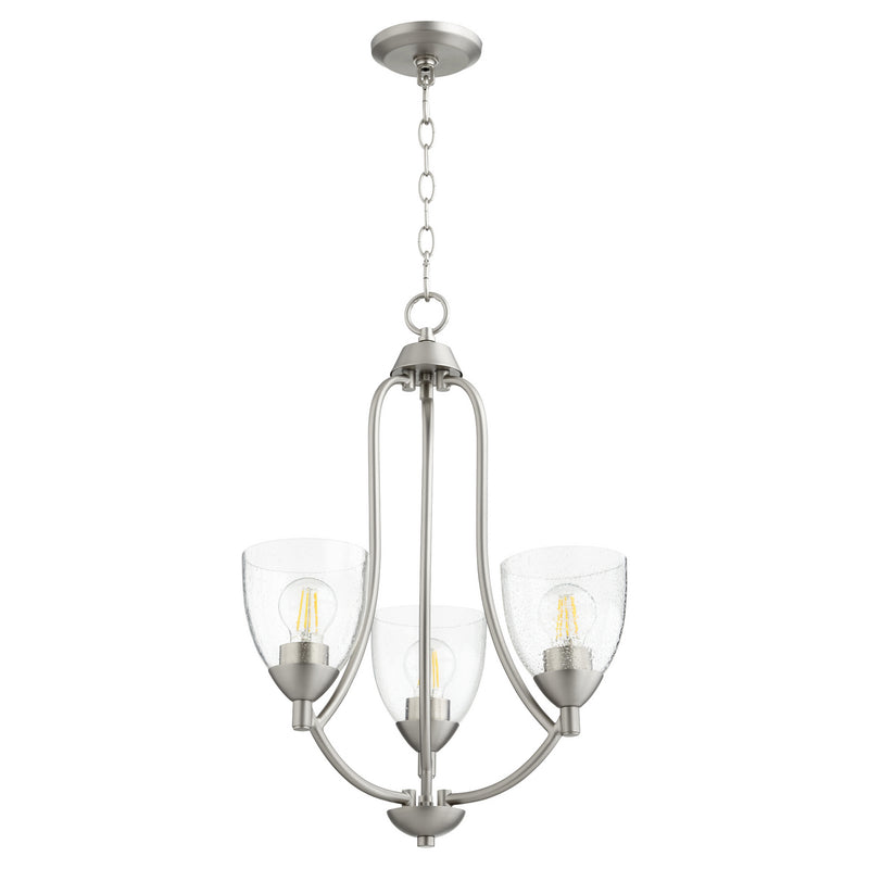 Quorum 6069-3-265 Three Light Chandelier, Satin Nickel w/ Clear/Seeded Finish - LightingWellCo
