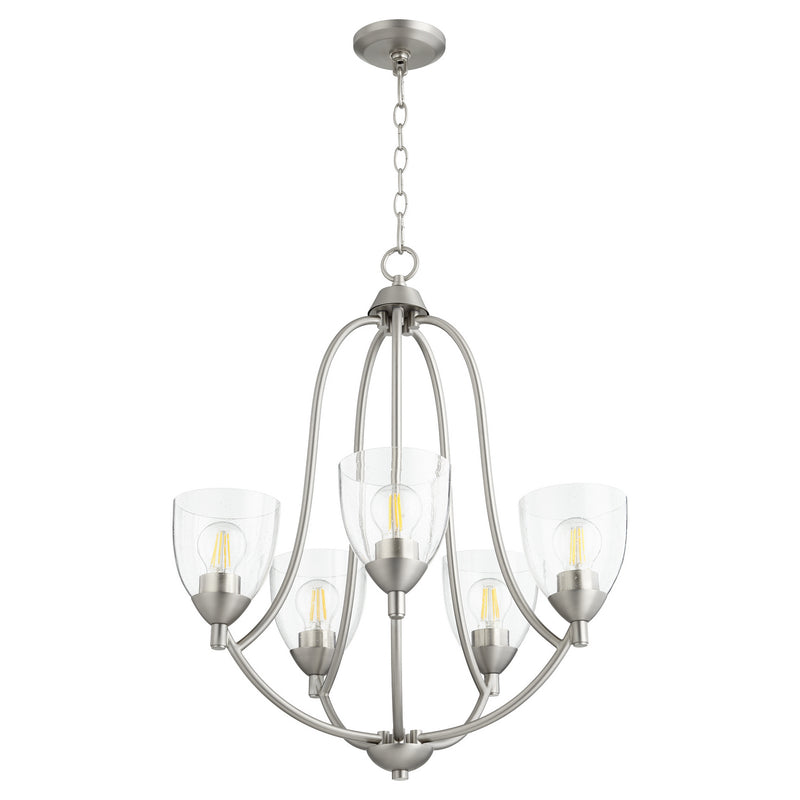 Quorum 6069-5-265 Five Light Chandelier, Satin Nickel w/ Clear/Seeded Finish - LightingWellCo