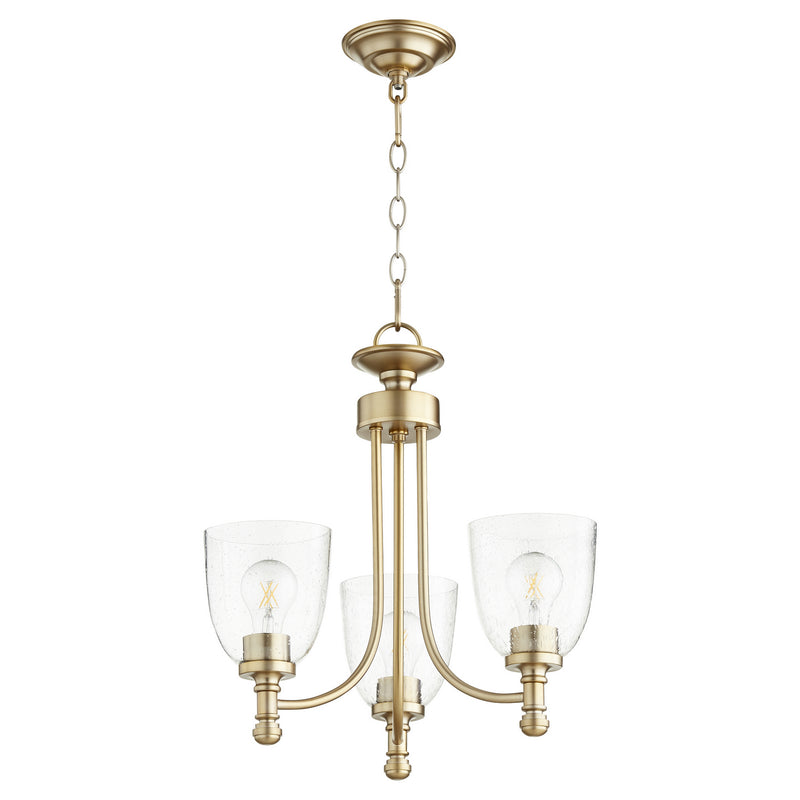 Quorum 6122-3-280 Three Light Chandelier, Aged Brass w/ Clear/Seeded Finish - LightingWellCo