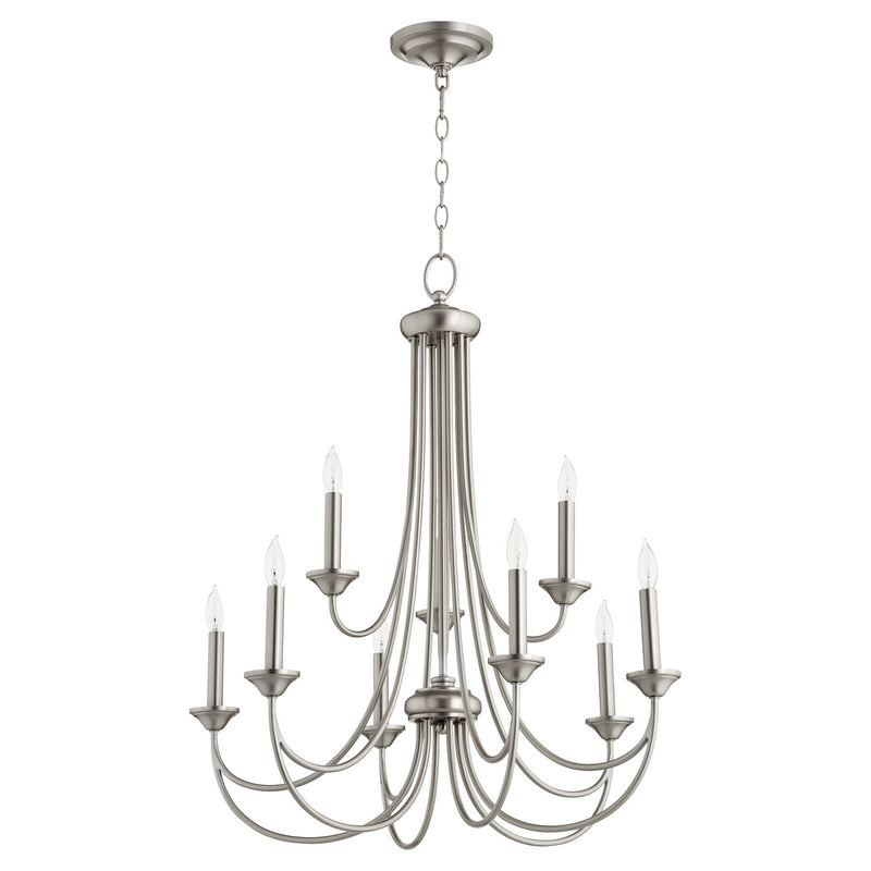 Quorum 6250-9-65 Nine Light Chandelier, Satin Nickel Finish - LightingWellCo