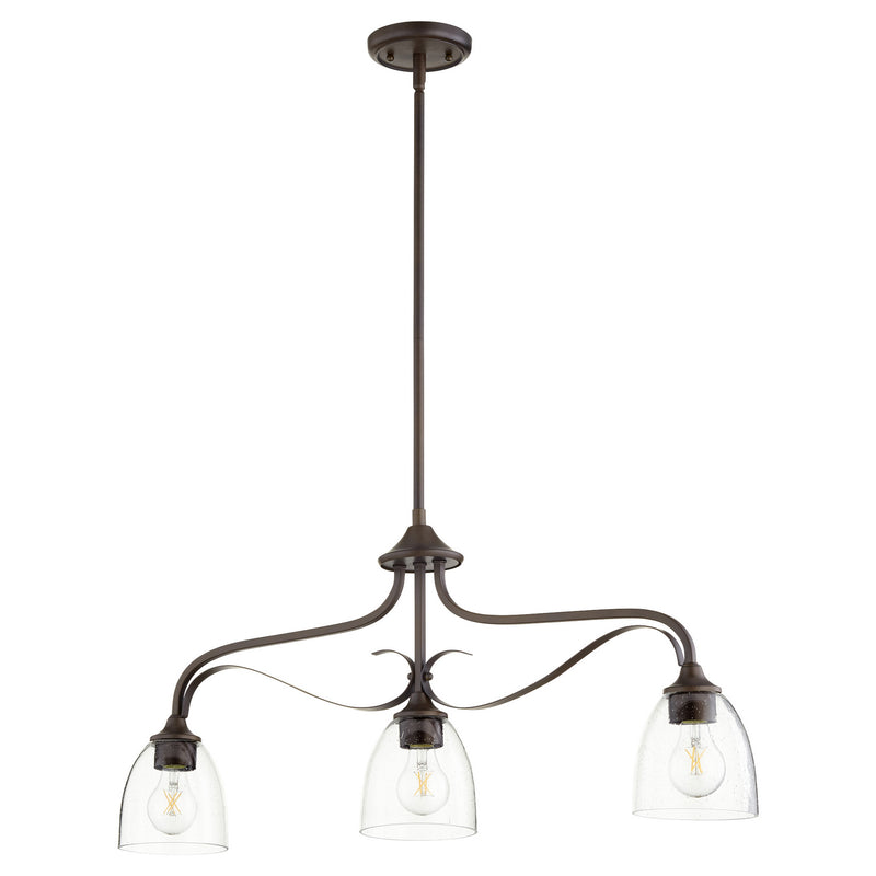 Quorum 6627-3-286 Three Light Island Pendant, Oiled Bronze w/ Clear/Seeded Finish - LightingWellCo