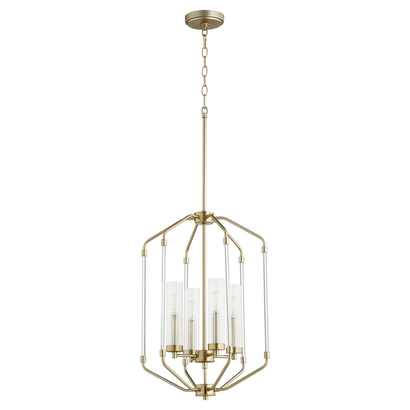 Quorum 6963-4-80 Four Light Entry Pendant, Aged Brass Finish - LightingWellCo