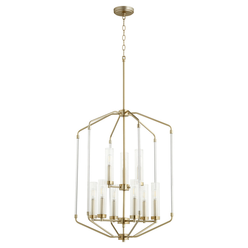 Quorum 6963-9-80 Nine Light Entry Pendant, Aged Brass Finish - LightingWellCo