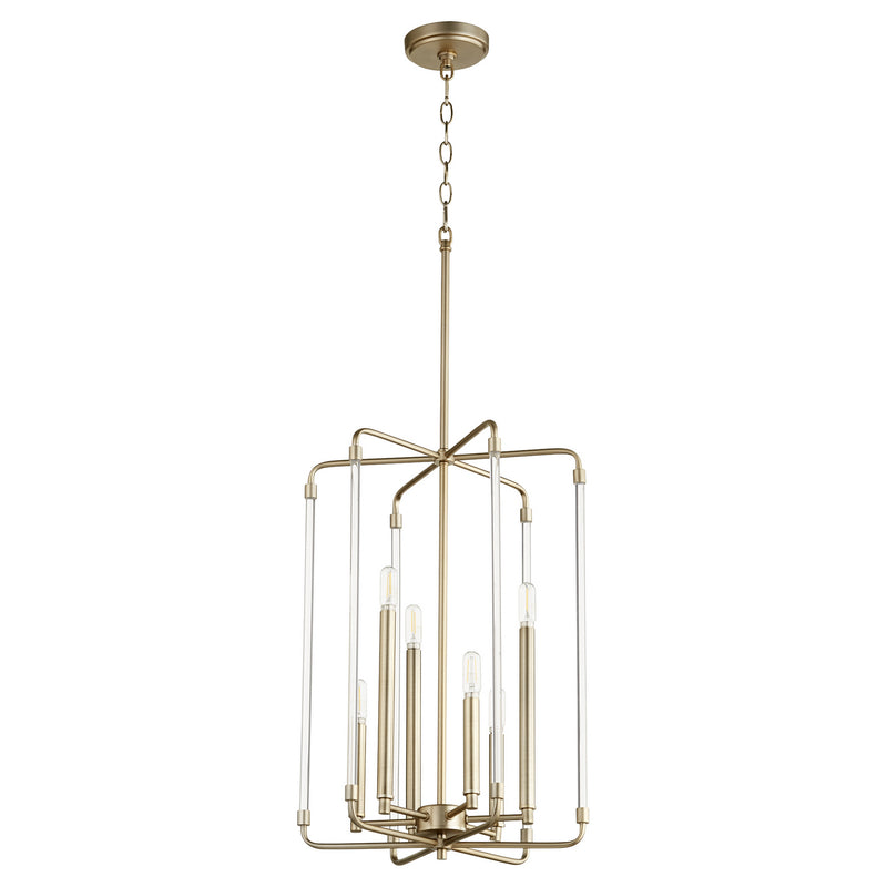 Quorum 8114-6-80 Six Light Entry Pendant, Aged Brass Finish - LightingWellCo