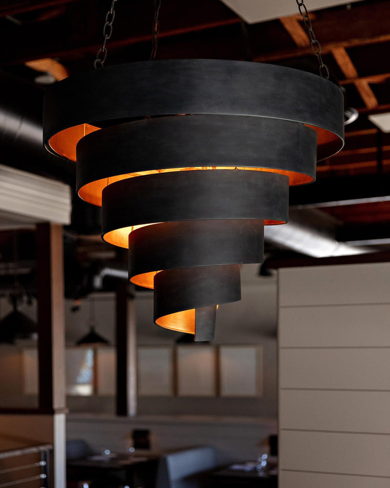 Currey and Company 9000-0497 Seven Light Pendant, Antique Black/Contemporary Gold Leaf Finish - LightingWellCo