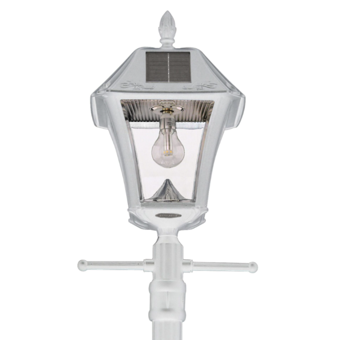 Gama Sonic 105BSG21 Baytown II Bulb Solar Lamp Post with GS Light Bulb and EZ-Anchor Base White - LightingWellCo